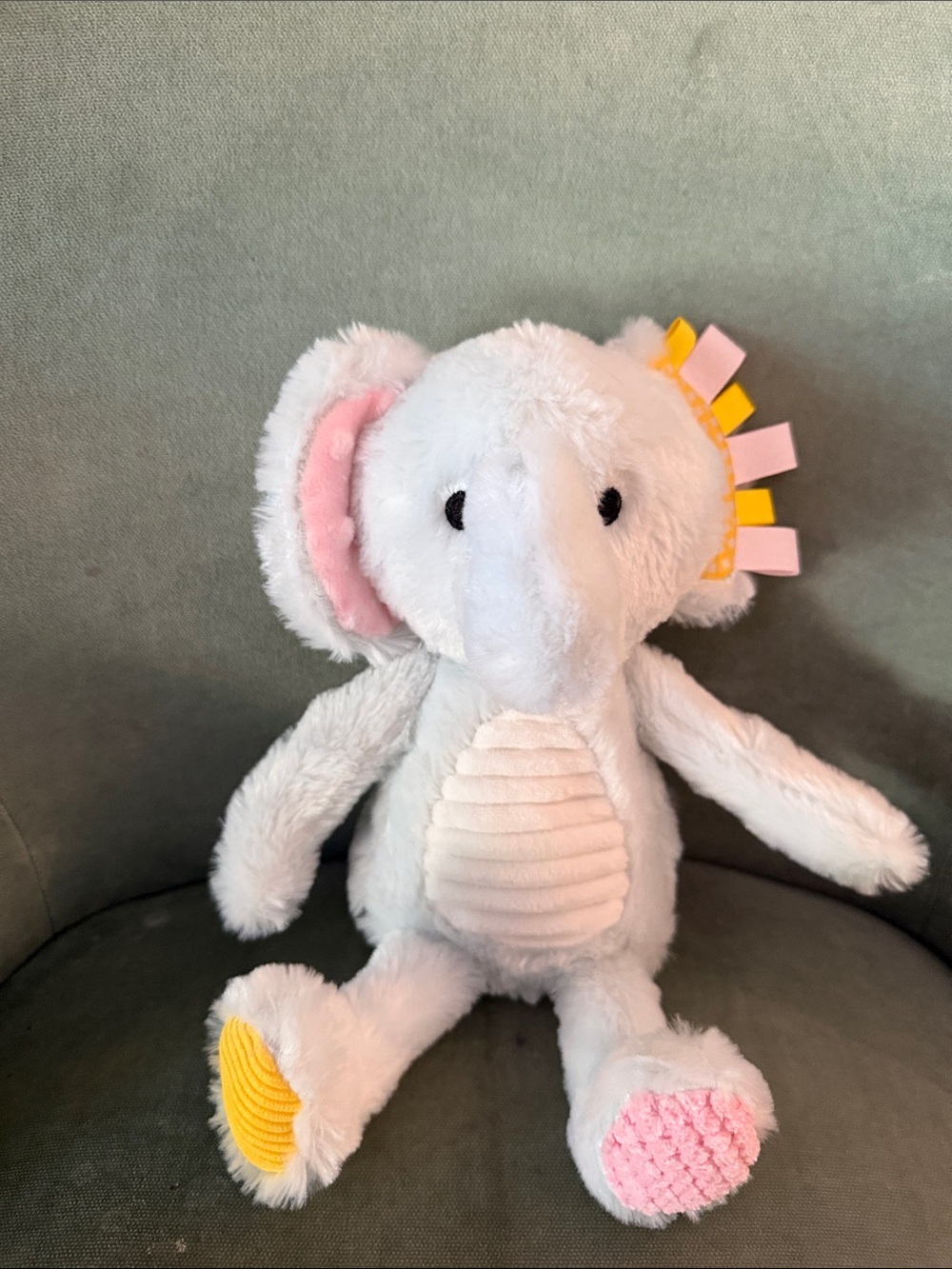 Make Believe Ideas Plush White Elephant Toy with Pink & Yellow Accents